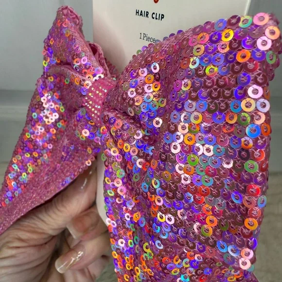 CAT & JACK PINK SEQUIN HAIR BOW CLIP - Picture 4 of 12
